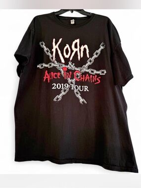 Men's Korn & Alice In Chains 2019 Tour Black Short Sleeve Tee XXL Plus Sized
